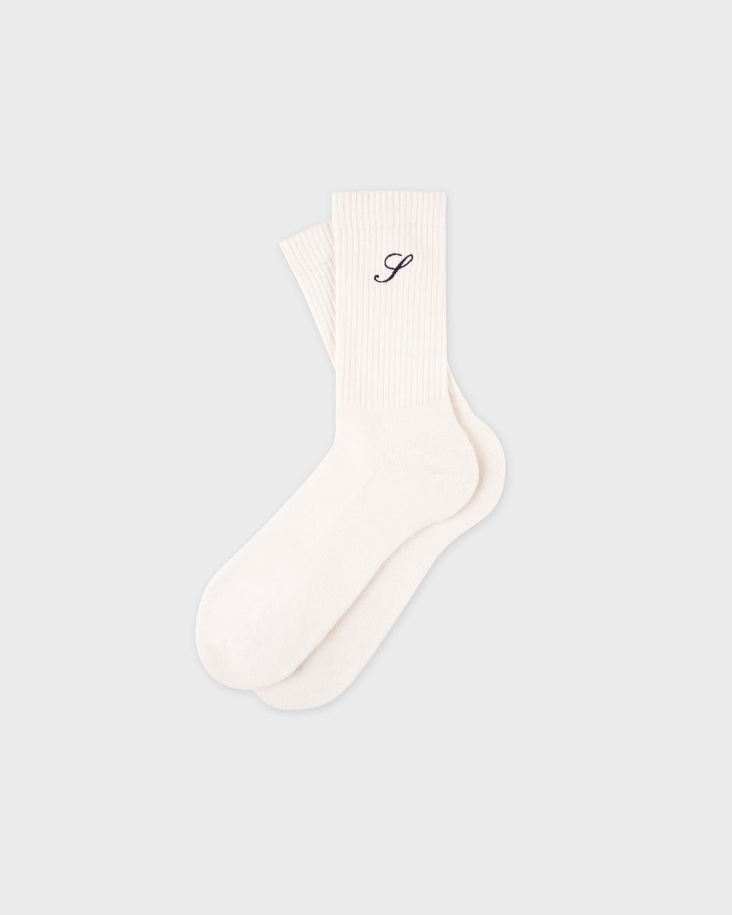 S Logo Wide Rib Cotton Socks - Ecru