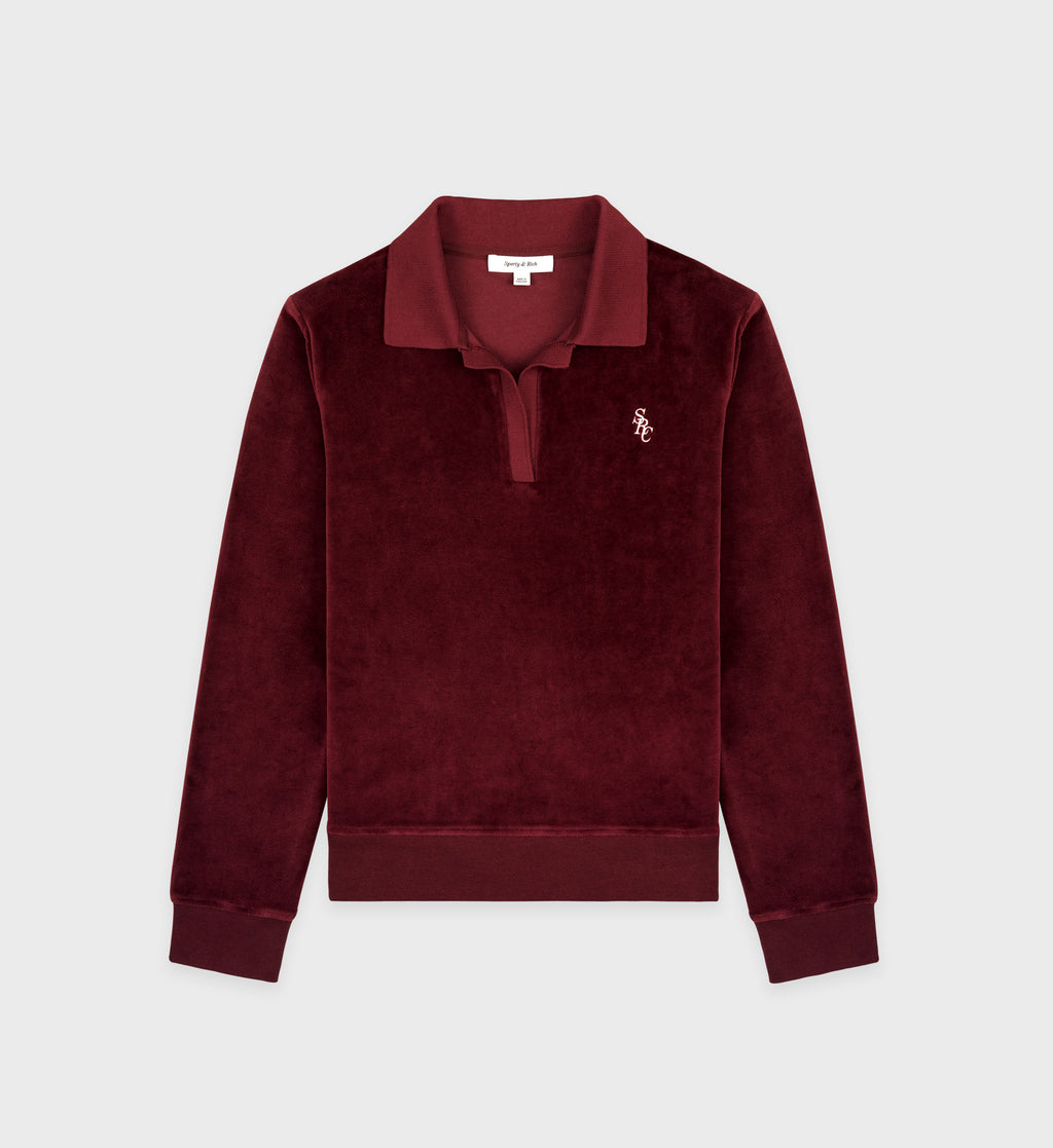 SRC Velour Longsleeve Polo - Merlot/White – Sporty & Rich