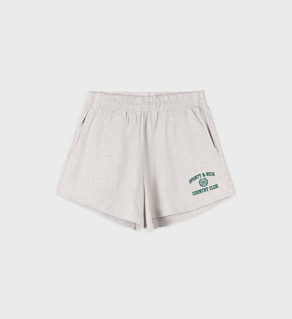 Sporty and Rich Varsity Crest Disco Short - Heather Gray/Forest
