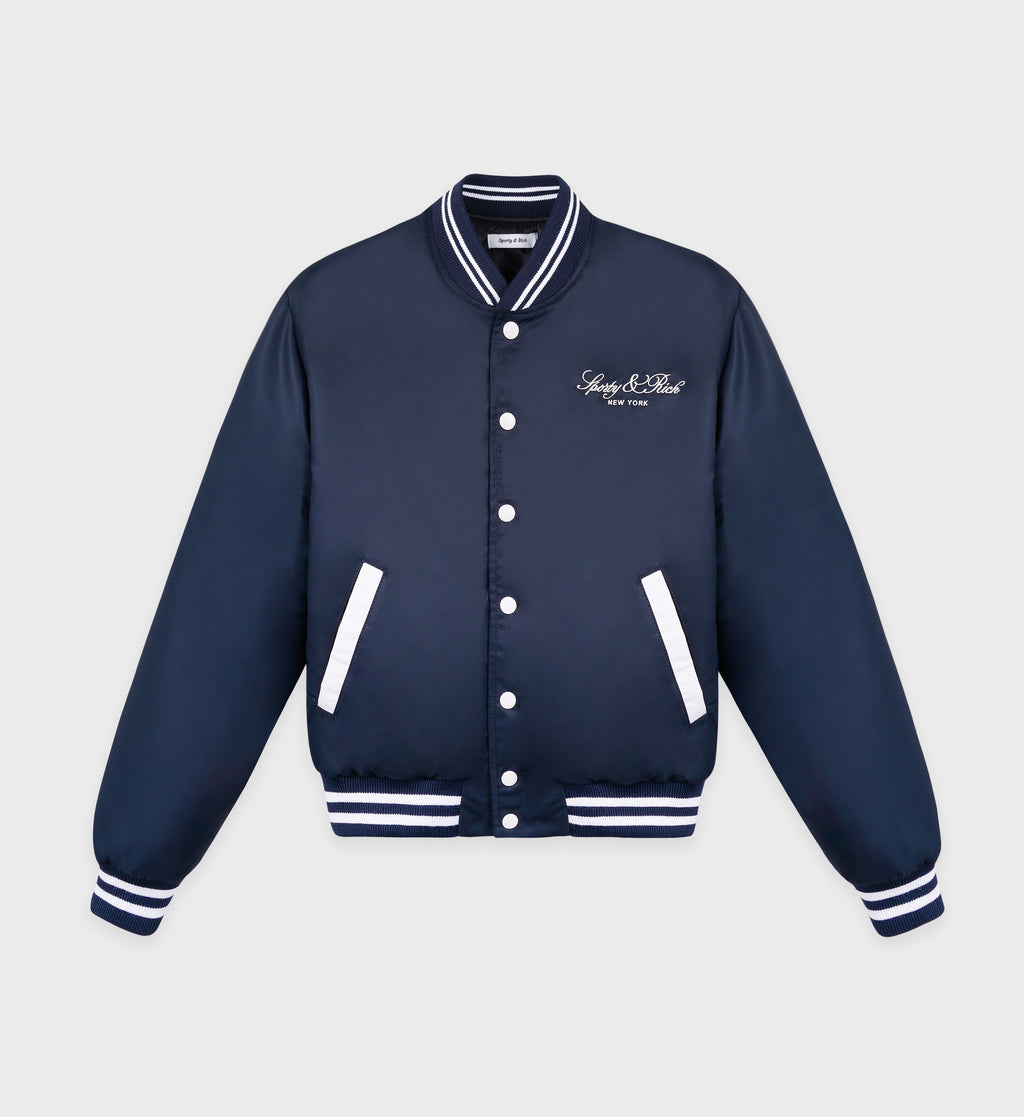 Wellness Boucle Varsity Jacket - Navy White – Sporty & Rich