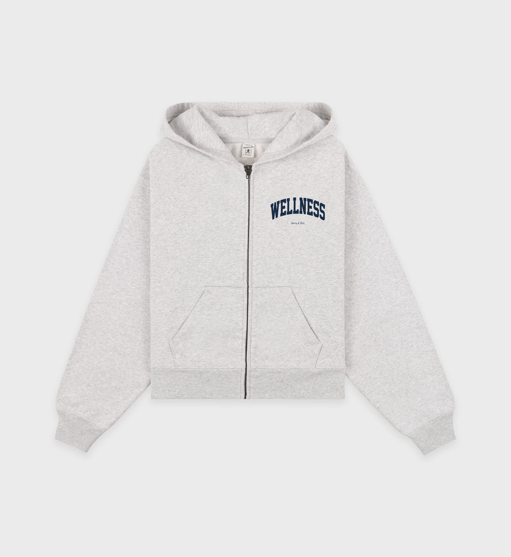Wellness Ivy Cropped Zip Hoodie - Heather Gray/Navy – Sporty & Rich 