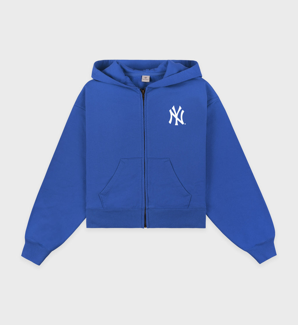 Yankees Serif Cropped Zip Hoodie Team Blue/White – Sporty Rich