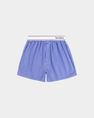 Beth Serif Logo Boxer - Blue Striped relaxed fit boxer shorts with blue and white stripes and a branded waistband.