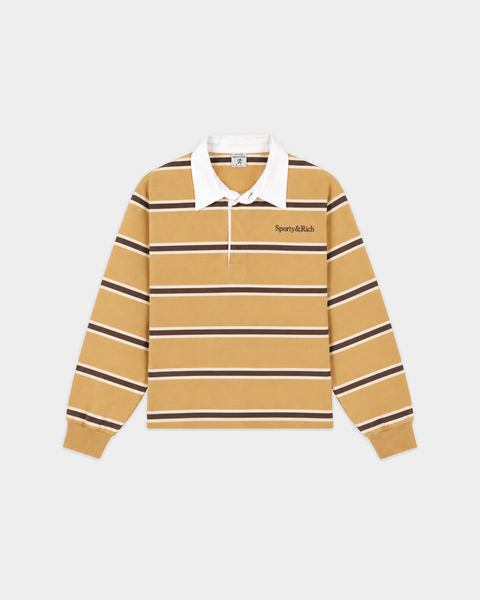 Blondie Serif Logo Rugby Polo - Camel/Chocolate/Cream/White