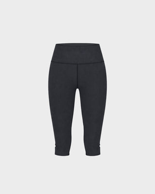 Capri Bold Logo Sports Capri - Black high-waisted cropped leggings displayed on a plain white background, perfect for those who love minimal style with a touch of ’90s shape.