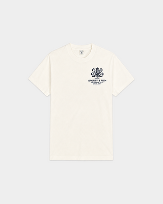 Off-white Cameron SR Hotel Tshirt with a blue graphic logo on the left chest.