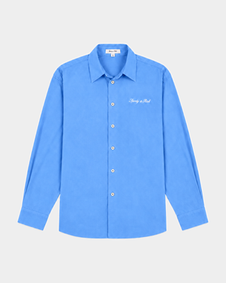 Bright blue Cora Signature Logo BD Shirt with a script logo embroidered on the chest.