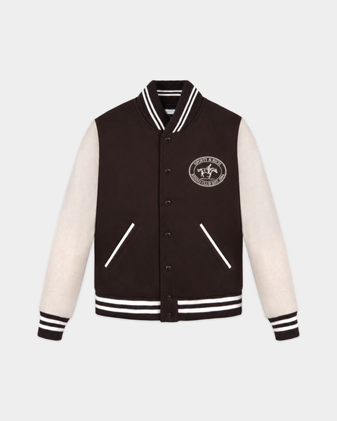 Diana Riding Club Wool Varsity Jacket - Chocolate/Heather Oatmeal