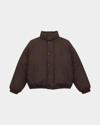Dustin Vendome Snow Puffer - Chocolate in dark brown with a high collar, snap-button closure, and chest logo.