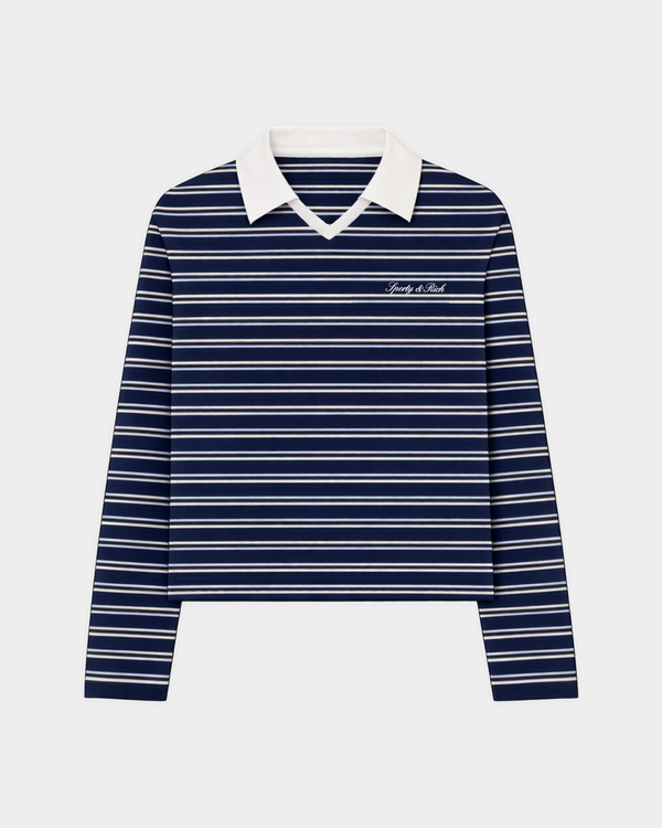 Edgar Signature Logo Polo Top - Navy Stripe/White