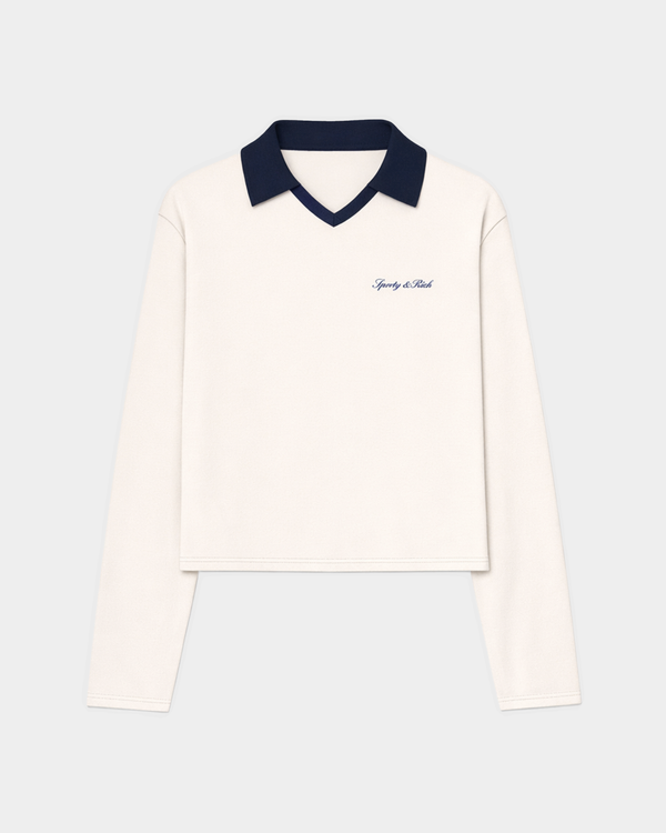 Edgar Signature Logo Polo Top - Off White/Dark Navy