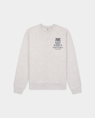 Heather Gray Emmett Srcc Crewneck with a navy blue crest logo on the chest.