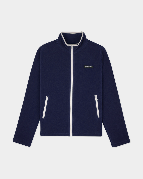 Ezia Serif Logo Zipped Polar Fleece - Dark Navy/White