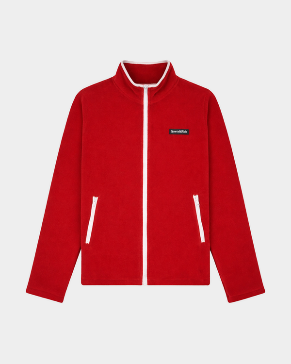 Ezia Serif Logo Zipped Polar Fleece - Ruby/White