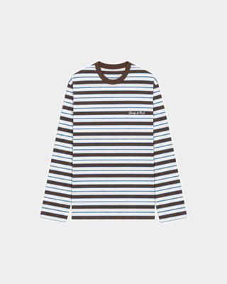 Fale Signature Logo Easy Longsleeve - Brown Striped/Off White oversized shirt with brown and blue horizontal stripes.