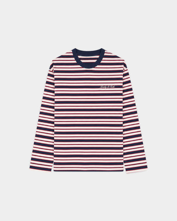 Fale Signature Logo Easy Longsleeve - Navy Red Striped