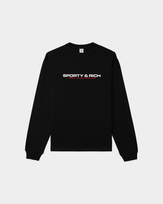 Black long-sleeved 100% cotton Flyod Bold Health Longsleeve - Black with SPORTY & RICH HEALTH & WELLNESS CLUB printed.