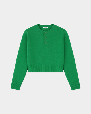 Green Iba S Logo Cashmere Henley - Kelly cropped sweater with a button placket and a ribbed hem.