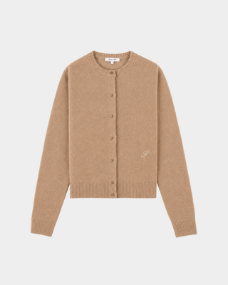 Idali S Logo Cashmere Cardigan - Camel with a button front and an embroidered script S logo.
