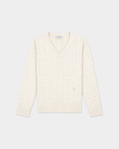 Ivan SRC V-Neck Cashmere Cable Sweater - Cream