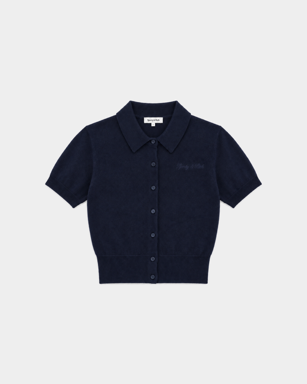 Jannie Signature Logo Cashmere SS Cardigan - Dark Navy