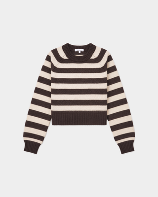 Julietta Striped Knitted Sweater - Chocolate with brown and cream horizontal stripes.