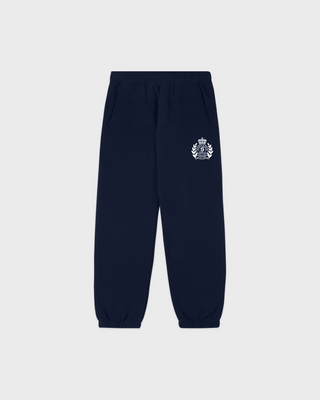 Kais NY Crest Kids Jogger in dark navy cotton polyester with a white crest emblem on the hip.