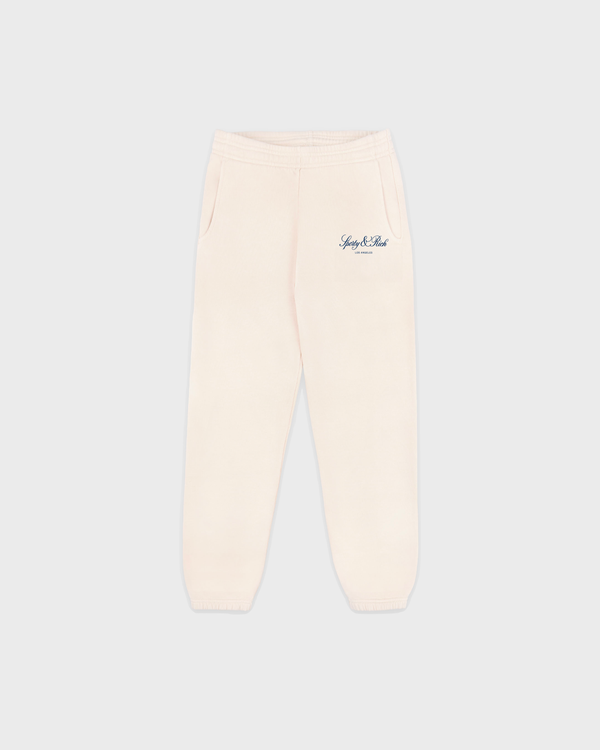Kais Vendome LA Kids Jogger - Cream cream joggers with navy blue cursive branding on the left.