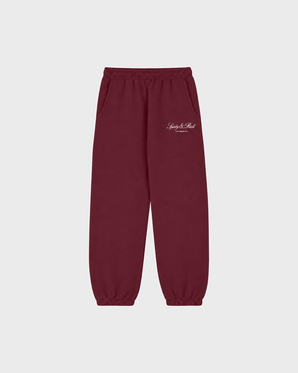Kais Vendome LA Kids Jogger - Merlot maroon joggers with white cursive branding on the left hip.