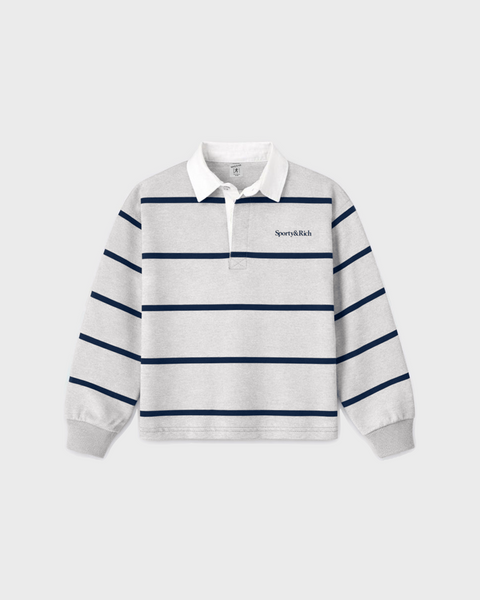 Kao Serif Logo Kids Rugby Polo - Heather Grey/Dark Navy
