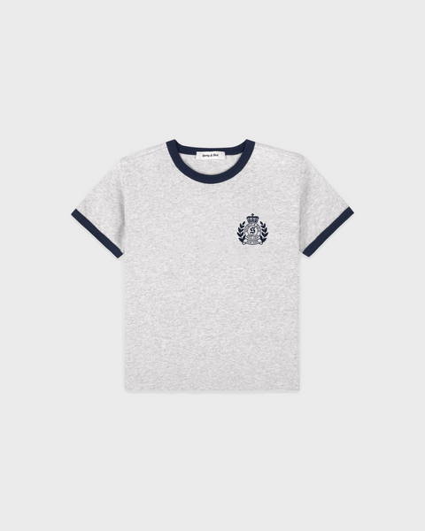 Kim NY Crest Kids Ringer Tee - Heather Grey/Dark Navy