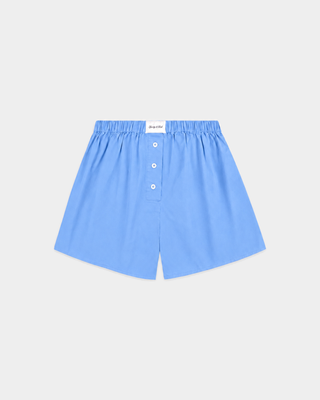 Loly Signature Logo Ring Short - True Blue cotton boxers with an elastic waistband and a three-button front fly.