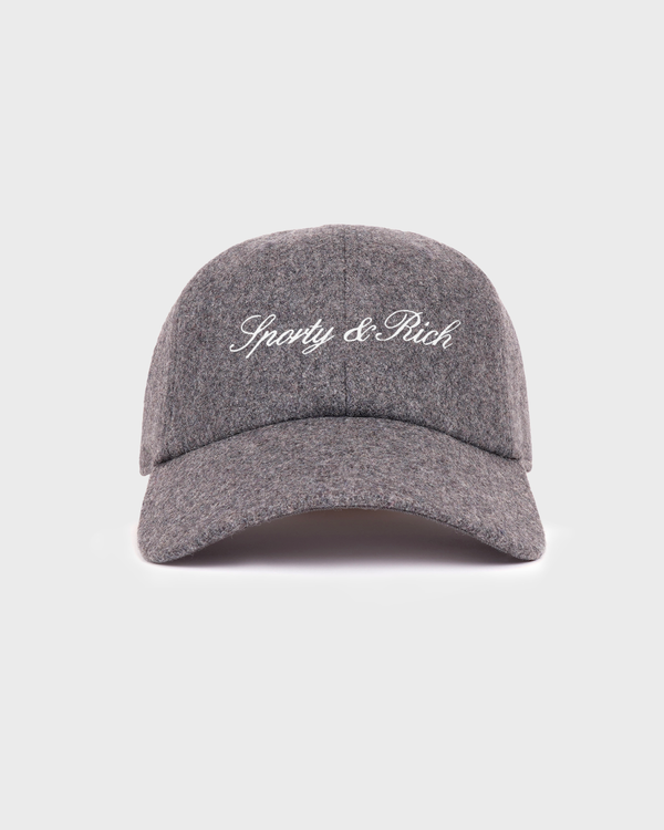 Marcus Signature Logo Wool Hat in medium heather gray, a wool baseball cap with an adjustable fit and white embroidery.