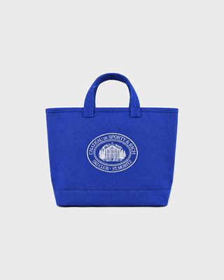 Vibrant blue Maya Chateau OG Tote with a white circular logo featuring a building and Chateau de Sporty & Rich text.