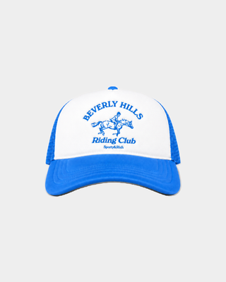 Mika BH Riding Club Trucker Hat in white and true blue with a snapback closure.