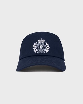 Mimo Ny Crest Kids Hat - Dark Navy, a comfortable baseball cap with a white embroidered crown and laurel emblem.