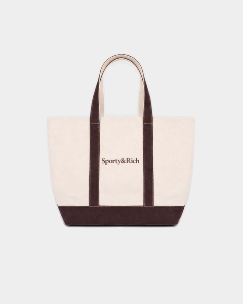 Mona Serif Logo Medium Tote - Natural/Chocolate
