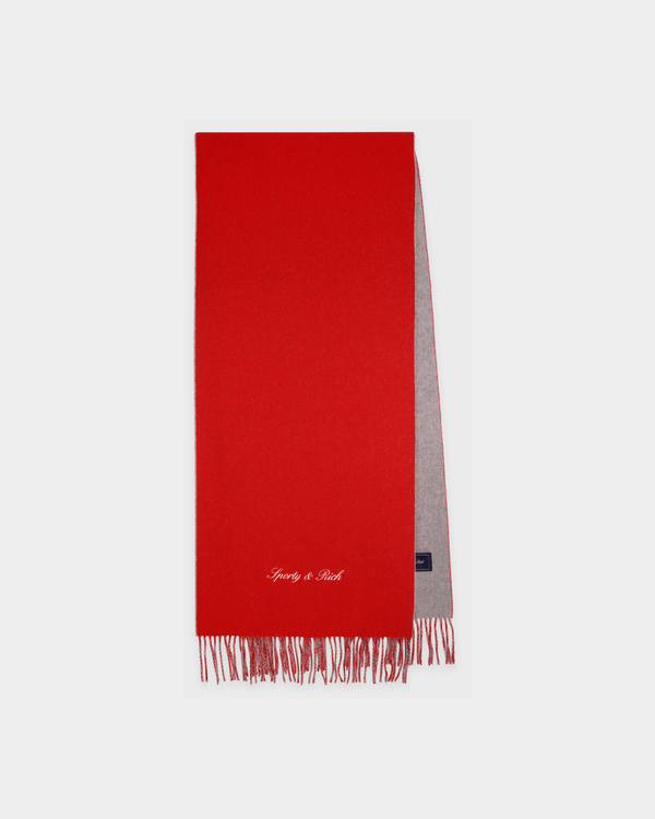 Nancy Signature Logo Duo Scarf - Heather Gray/Ruby
