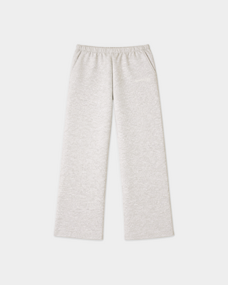 Light heather gray wide-leg sweatpants with an elastic waistband, shown flat on a light gray background.