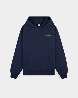 A navy blue pullover hoodie with a small white 'SquareKidd' logo on the left chest, displayed flat against a light gray background.