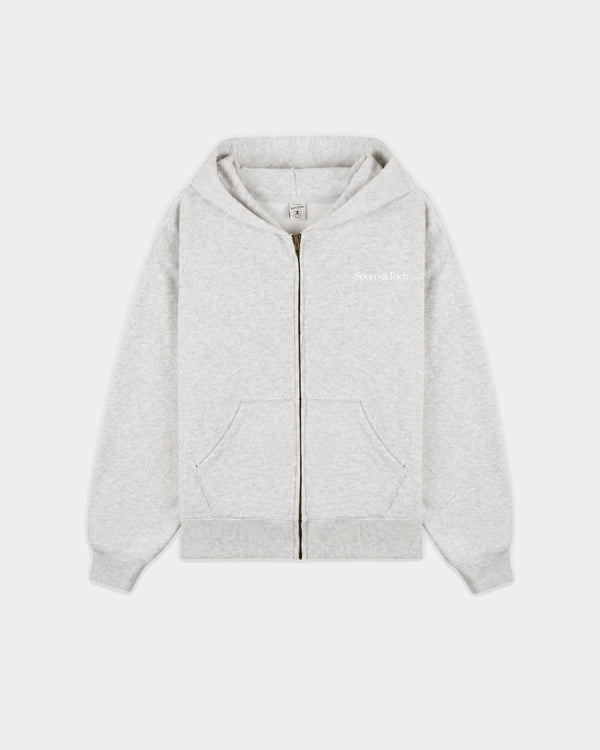 Emaro Serif Logo Embroidered Zip Hoodie - Heather Gray
