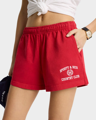 Varsity Crest Disco Short - Ruby/White