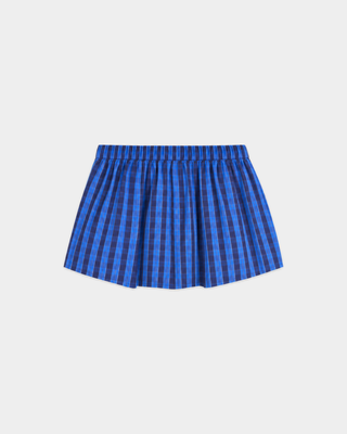 Aya Signature Logo Poplin Skirt - Blue Check: a boxy mini skirt in cotton poplin with an elastic waistband.