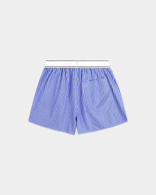 Beth Serif Logo Boxer - Blue Striped relaxed fit boxer shorts with blue and white stripes and a branded waistband.