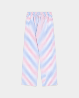 Brice Signature Logo Pyjama Pants in blue, white, and red stripes featuring a comfortable unisex fit and wide-leg design, laid flat on a plain white background.