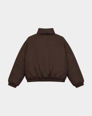 Dustin Vendome Snow Puffer - Chocolate in dark brown with a high collar, snap-button closure, and chest logo.