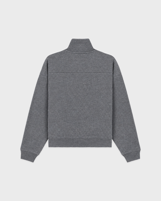 Eloi Signature NY Quarter Zip in Medium Heather Gray 400 gsm premium cotton fleece with a small white chest logo.