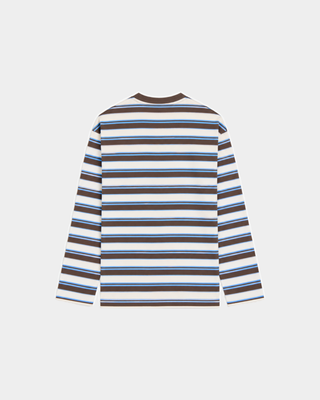Fale Signature Logo Easy Longsleeve - Brown Striped/Off White oversized shirt with brown and blue horizontal stripes.