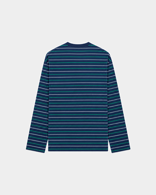 Fale Signature Logo Easy Longsleeve - Dark Navy/ Kelly /Off White striped relaxed-fit shirt with chest embroidery.