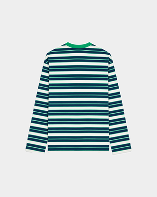 Fale Signature Logo Easy Longsleeve - Kelly/Off White relaxed crewneck with green, navy, and white horizontal stripes.